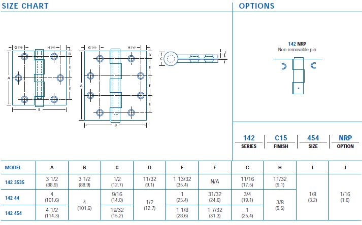 butt hinges hinge size chart